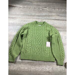 Lauren Conrad Womens Green Cable Knit Sweater S Pullover Crew Neck Long Sleeve